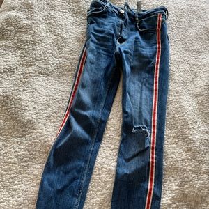 Zara skinny jeans with red stripe